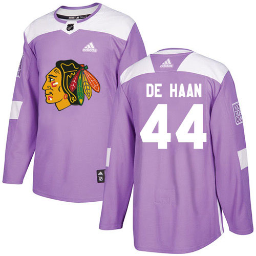 Adidas Blackhawks #44 Calvin De Haan Purple Authentic Fights Cancer Stitched Youth NHL Jersey